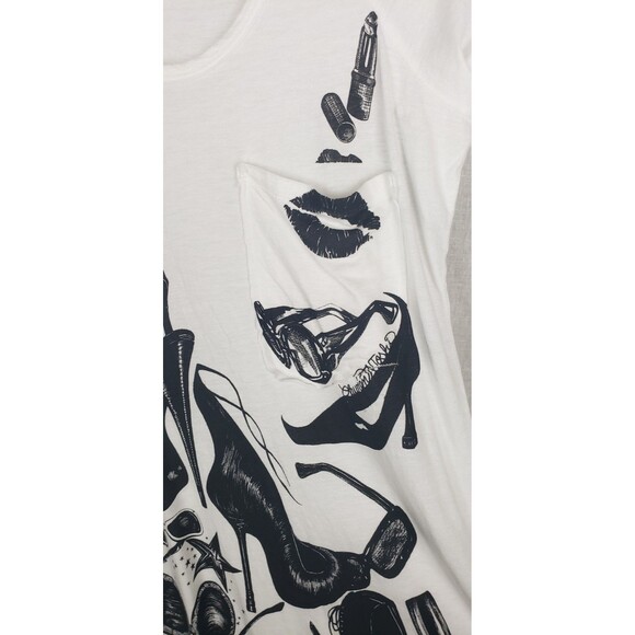 Lauren Moshi Tunic Tee S White Black Stiletto Heels Lipstick Asymmetric‎ Hem USA - Picture 4 of 7